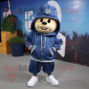 Navy Falafel mascot costume character dressed with a Windbreaker and Shoe laces