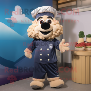 Navy Falafel mascot costume character dressed with a Windbreaker and Shoe laces