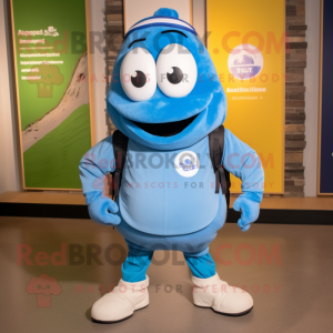 Blue Aglet mascot costume character dressed with a Joggers and Backpacks