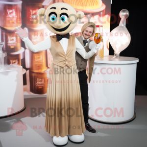 Tan Juggle mascot costume character dressed with a Cocktail Dress and Suspenders