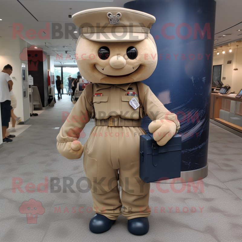 Tan Navy Soldier mascot costume character dressed with a Jeggings and Cummerbunds Tan Navy Soldier mascot costume character dressed with a Jeggings and Cummerbunds