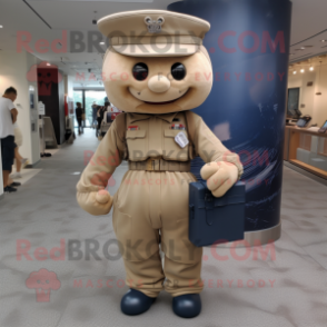 Tan Navy Soldier mascot costume character dressed with a Jeggings and Cummerbunds