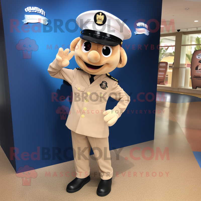 Tan Navy Soldier mascot costume character dressed with a Jeggings and Cummerbunds