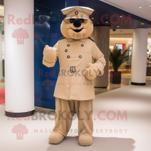 Tan Navy Soldier mascot costume character dressed with a Jeggings and Cummerbunds