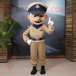Tan Navy Soldier mascot costume character dressed with a Jeggings and Cummerbunds