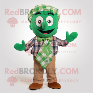 Green Tikka Masala mascot costume character dressed with a Flannel Shirt and Bow ties