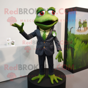 Olive Frog mascot costume character dressed with a Suit Jacket and Watches