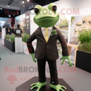 Olive Frog mascot costume character dressed with a Suit Jacket and Watches