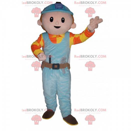 Údržbář maskot s modrou bezpečnostní přilbou - Redbrokoly.com