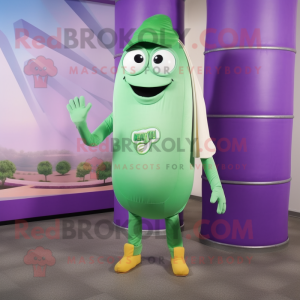 Lavender Green Bean mascot costume character dressed with a Tank Top and Rings