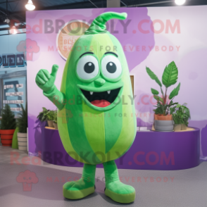 Lavender Green Bean mascot costume character dressed with a Tank Top and Rings