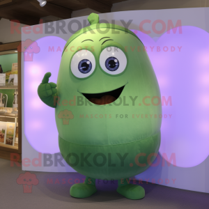 Lavender Green Bean mascot costume character dressed with a Tank Top and Rings