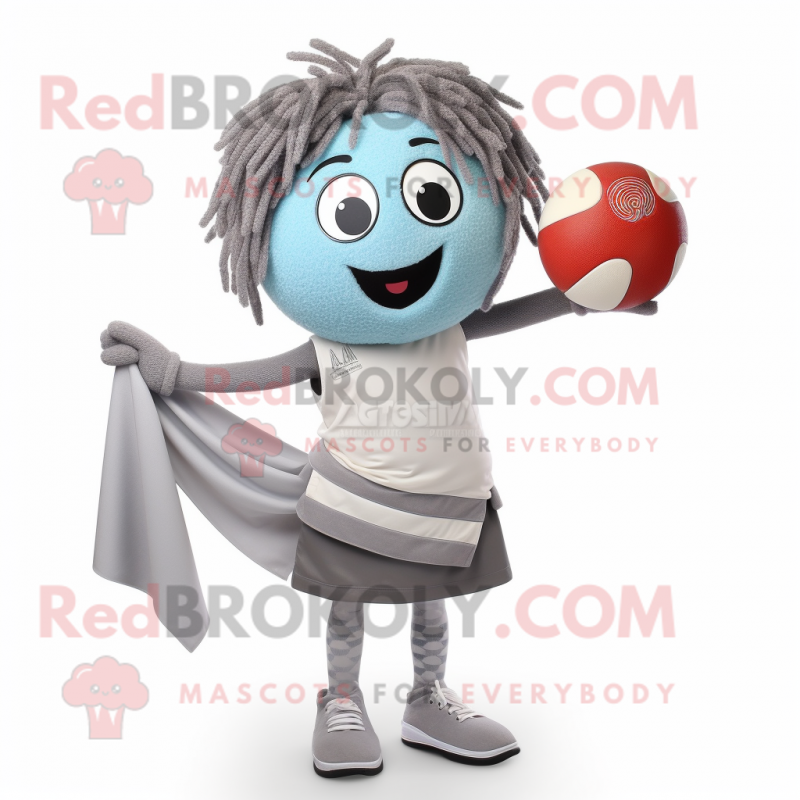 Gray Volleyball Ball mascot costume character dressed with a Culottes and Scarves Gray Volleyball Ball mascot costume character dressed with a Culottes and Scarves