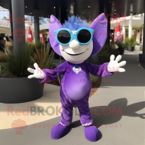 Purple Tooth Fairy mascot costume character dressed with a Long Sleeve Tee and Sunglasses