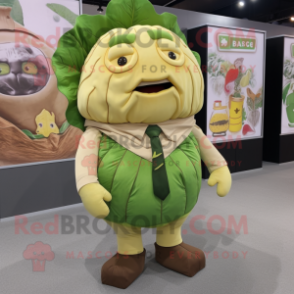 Tan Cabbage mascot costume character dressed with a Suit and Foot pads