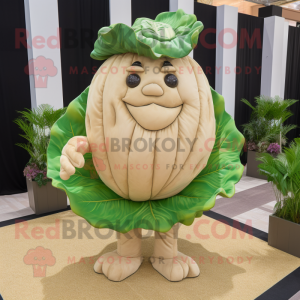 Tan Cabbage mascot costume character dressed with a Suit and Foot pads