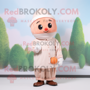 Peach Television mascot costume character dressed with a Dress Shirt and Beanies