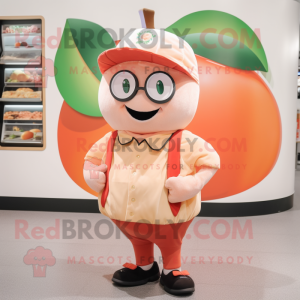 Peach Television mascot costume character dressed with a Dress Shirt and Beanies