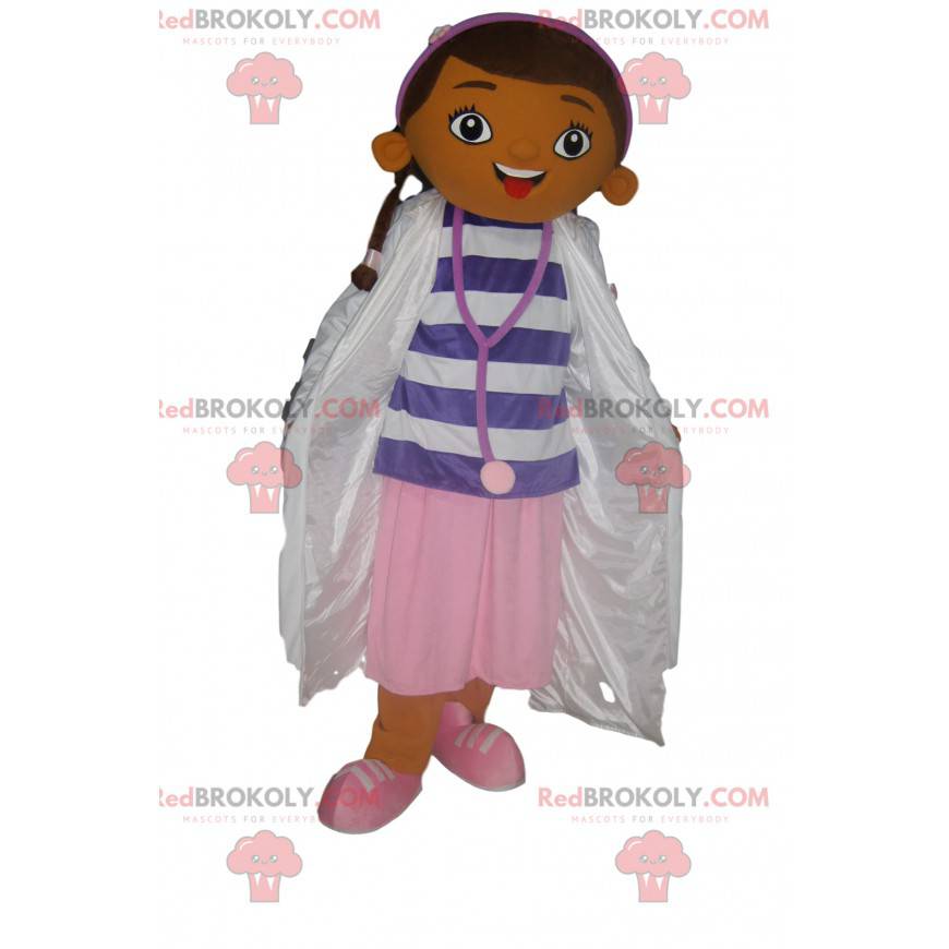 Mascotte bambina bruna vestita da infermiera - Redbrokoly.com