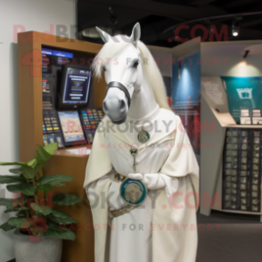 White Mare mascot costume character dressed with a Cover-up and Lapel pins