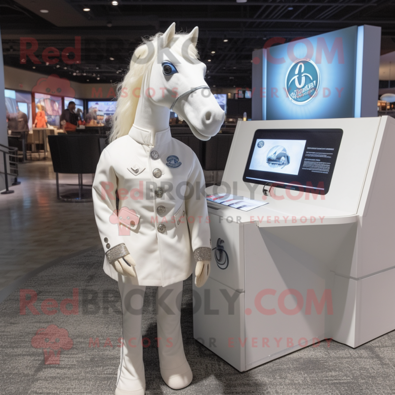 White Mare mascot costume character dressed with a Cover-up and Lapel pins