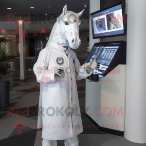 White Mare mascot costume character dressed with a Cover-up and Lapel pins