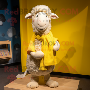 Lemon Yellow Merino Sheep mascot costume character dressed with a Poplin Shirt and Scarves