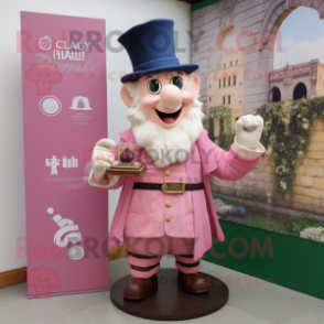 Pink Irish Castle mascot costume character dressed with a Oxford Shirt and Hats