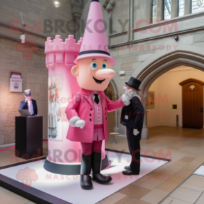 Pink Irish Castle mascot costume character dressed with a Oxford Shirt and Hats