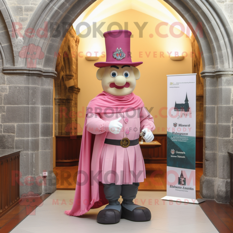 Pink Irish Castle mascot costume character dressed with a Oxford Shirt and Hats Pink Irish Castle mascot costume character dressed with a Oxford Shirt and Hats