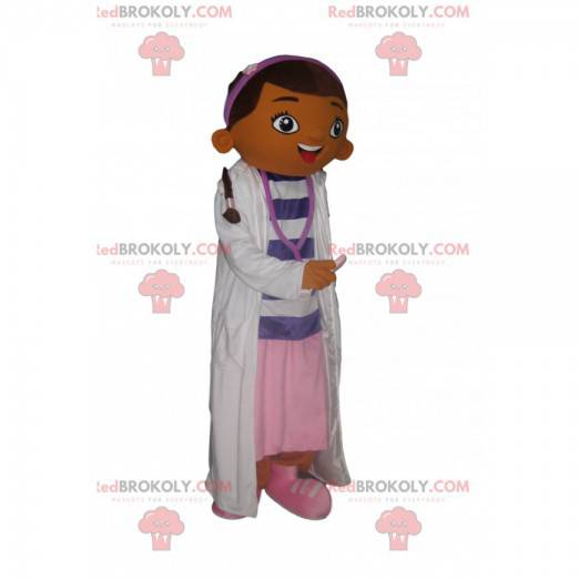 Mascot brunette lille pige klædt som sygeplejerske -