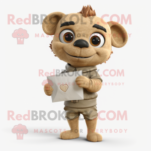 Tan Love Letter mascot costume character dressed with a Romper and Brooches