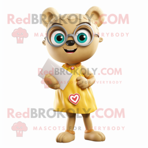 Tan Love Letter mascot costume character dressed with a Romper and Brooches