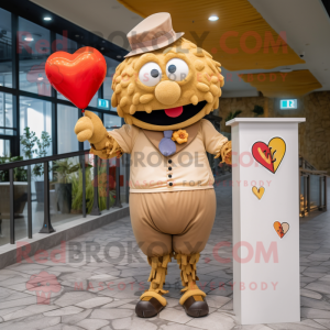 Tan Love Letter mascot costume character dressed with a Romper and Brooches
