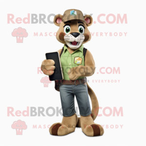 Olive Mountain Lion mascot costume character dressed with a Skinny Jeans and Wallets