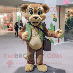 Olive Mountain Lion mascot costume character dressed with a Skinny Jeans and Wallets