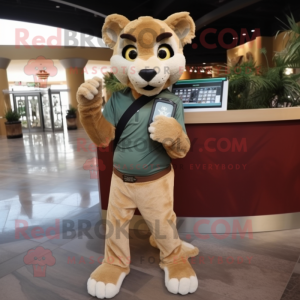 Olive Mountain Lion mascot costume character dressed with a Skinny Jeans and Wallets