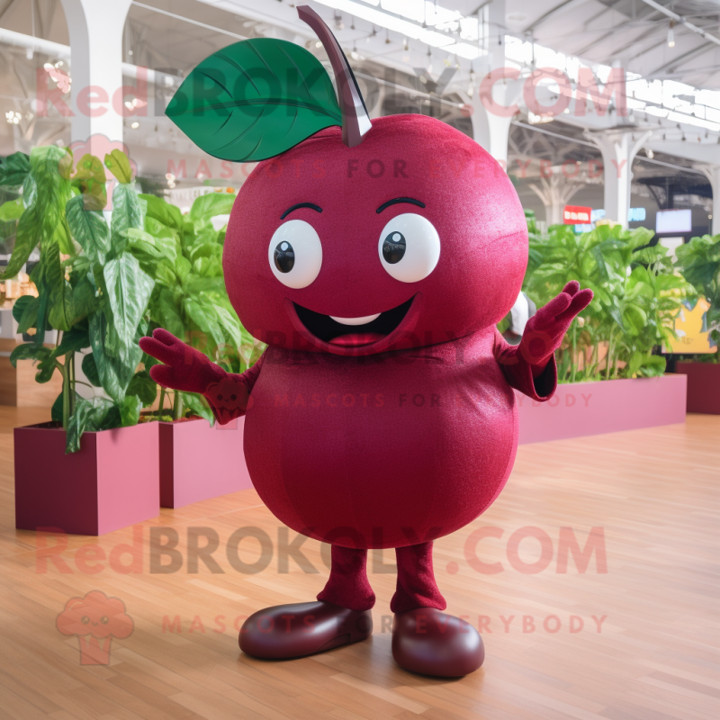 Maroon Cherry mascot costume character dressed with a Playsuit and Wraps