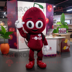Maroon Cherry mascot costume character dressed with a Playsuit and Wraps