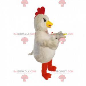 Very playful white chicken mascot, with pretty eyes -