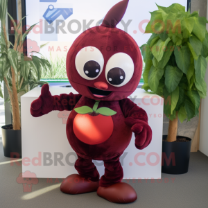 Maroon Cherry mascot costume character dressed with a Playsuit and Wraps