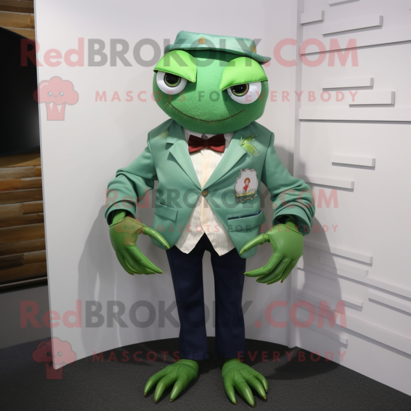 Green Crab mascot costume character dressed with a Vest and Tie pins Green Crab mascot costume character dressed with a Vest and Tie pins