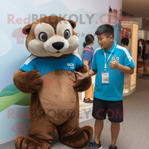 nan Otter mascot costume character dressed with a Polo Shirt and Watches
