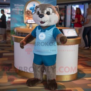 nan Otter mascot costume character dressed with a Polo Shirt and Watches