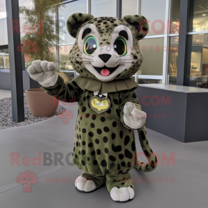 Olive Leopard mascot costume character dressed with a A-Line Skirt and Mittens