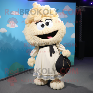 Cream Cauliflower mascot costume character dressed with a Maxi Skirt and Backpacks