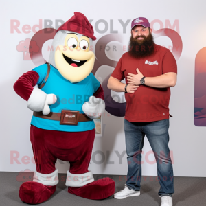 Maroon Wizard mascot costume character dressed with a Boyfriend Jeans and Digital watches