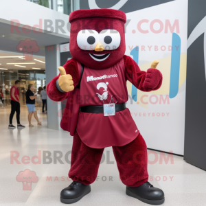 Maroon Wizard mascot costume character dressed with a Boyfriend Jeans and Digital watches