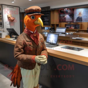 Rust Pheasant mascot costume character dressed with a Chinos and Watches