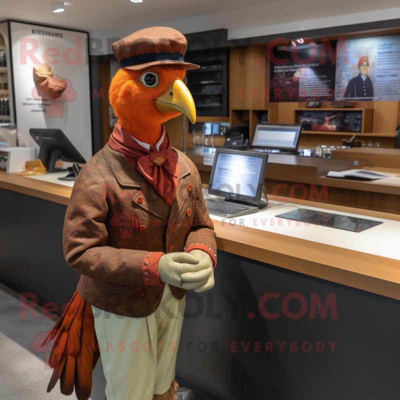 Rust Pheasant mascot costume character dressed with a Chinos and Watches Rust Pheasant mascot costume character dressed with a Chinos and Watches